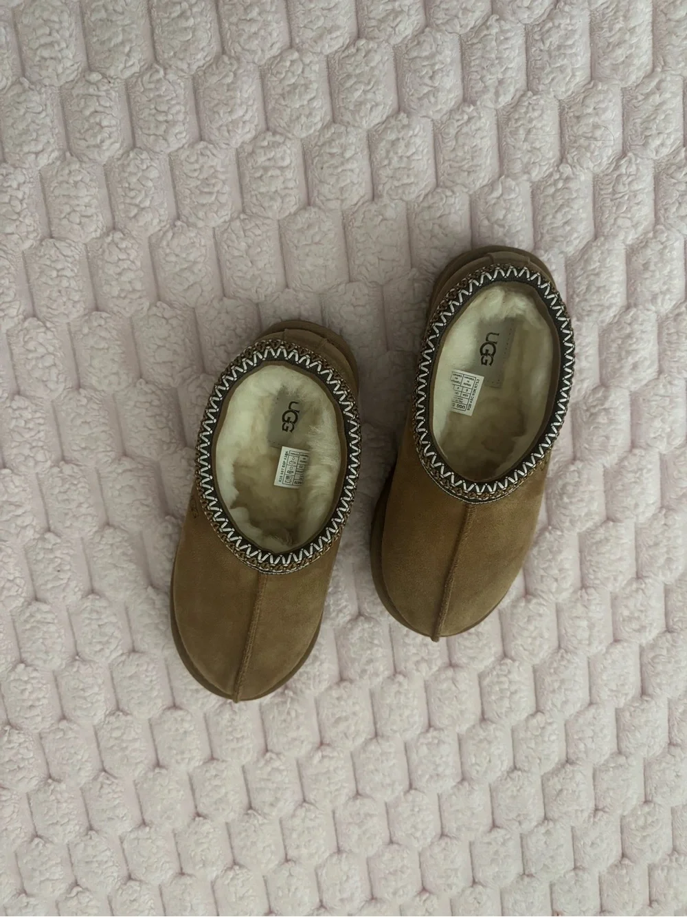 UGG Chestnut Suede Shearling Slip-On Clogs with Braided Trim